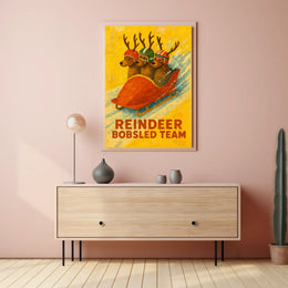Reindeer Bobsled Team Poster