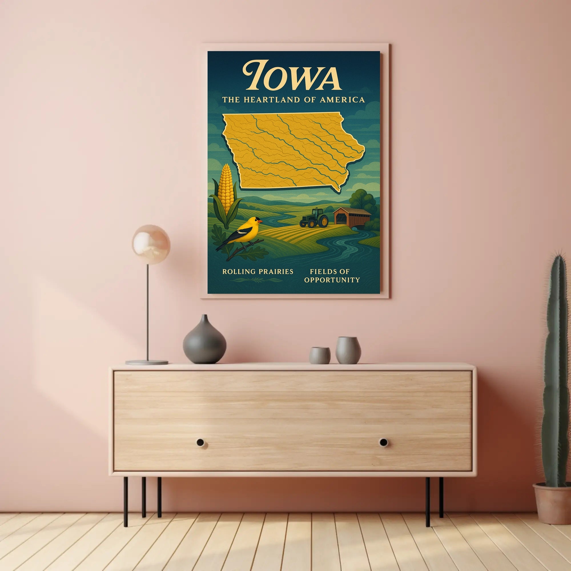 Iowa Heartland Vintage Travel Poster