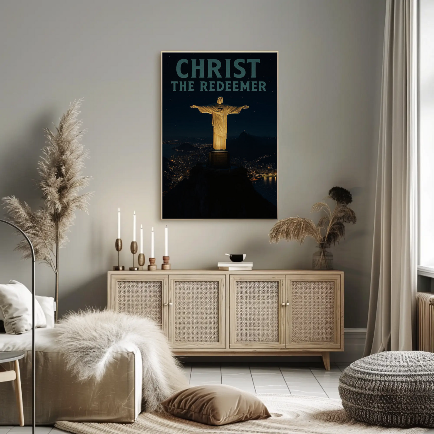 Christ The Redeemer Rio Night Skyline Travel Poster