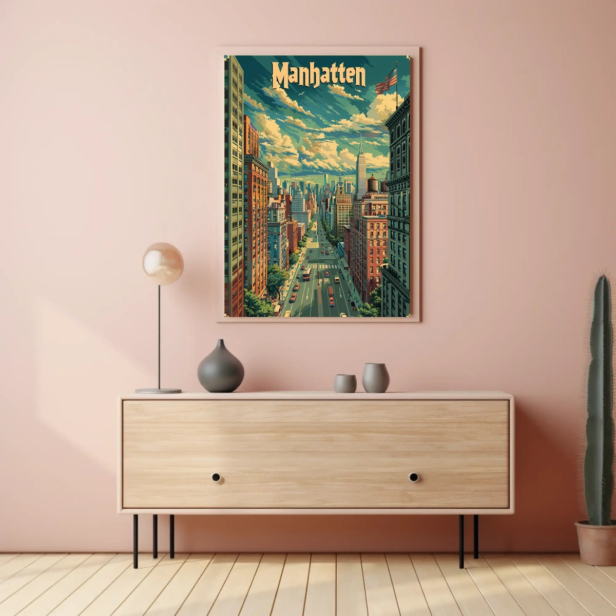 Manhattan Skyline Cityscape Poster Vintage Wall Art
