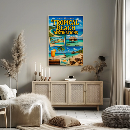 Bahamas Tropical Beach Paradise With Collage Travel Poster