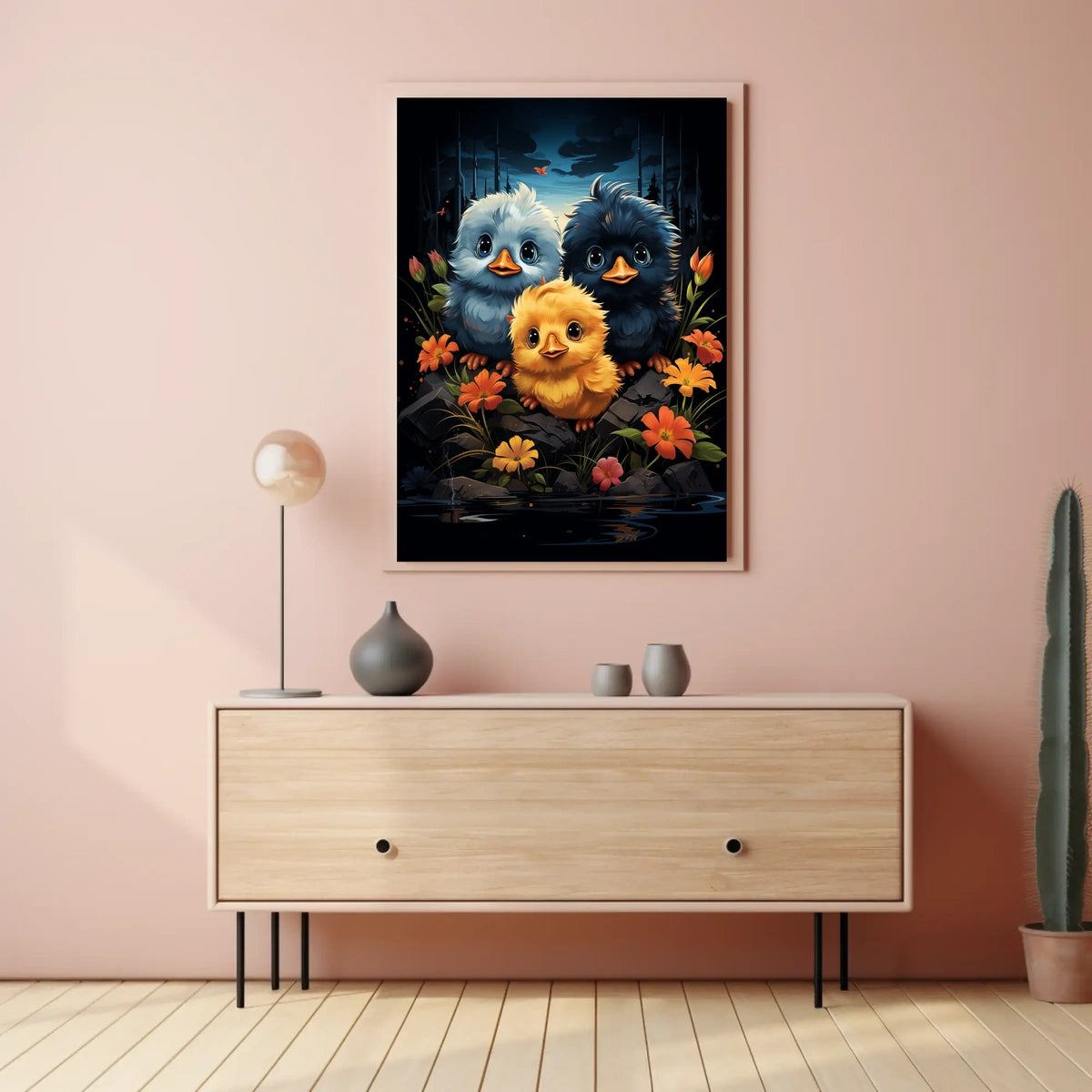 Enchanting Chicks in Mystical Forest Art Poster