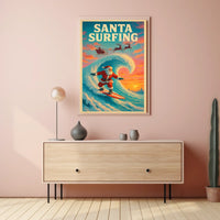 Santa Surfing Christmas Wave Vintage Poster Art