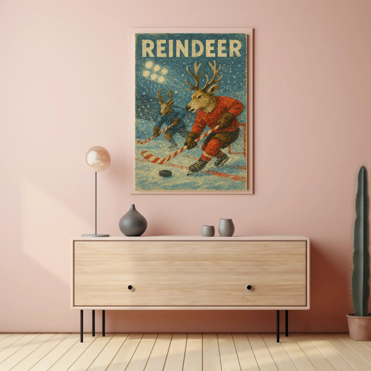 Reindeer Ice Hockey Winter Wonderland Sports Poster
