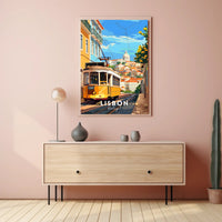 Lisbon Yellow Tram Cityscape Travel Poster