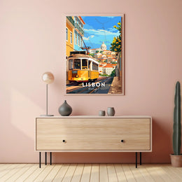 Lisbon Yellow Tram Cityscape Travel Poster
