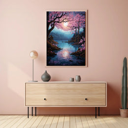 Tranquil Cherry Blossom Lake Poster