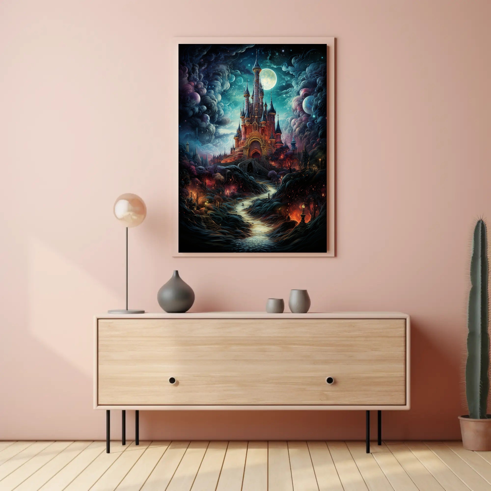 Enchanted Castle Under The Moonlit Sky Poster
