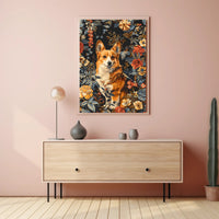 Floral Corgi Portrait Wall Art Print