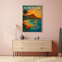 Diamond Head Sunrise Vintage Travel Poster