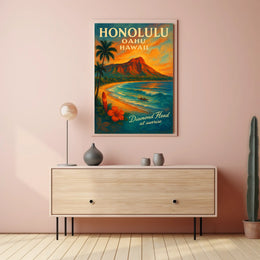 Diamond Head Sunrise Vintage Travel Poster