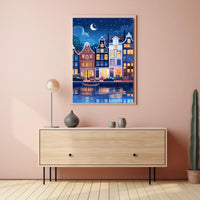 Enchanting European Nightscape: Whimsical Canal Poster