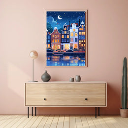 Enchanting European Nightscape: Whimsical Canal Poster