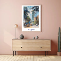 Mumbai's Vibrant Watercolor Cityscape with Energetic Urban or Cityscape Poster PosterGoat