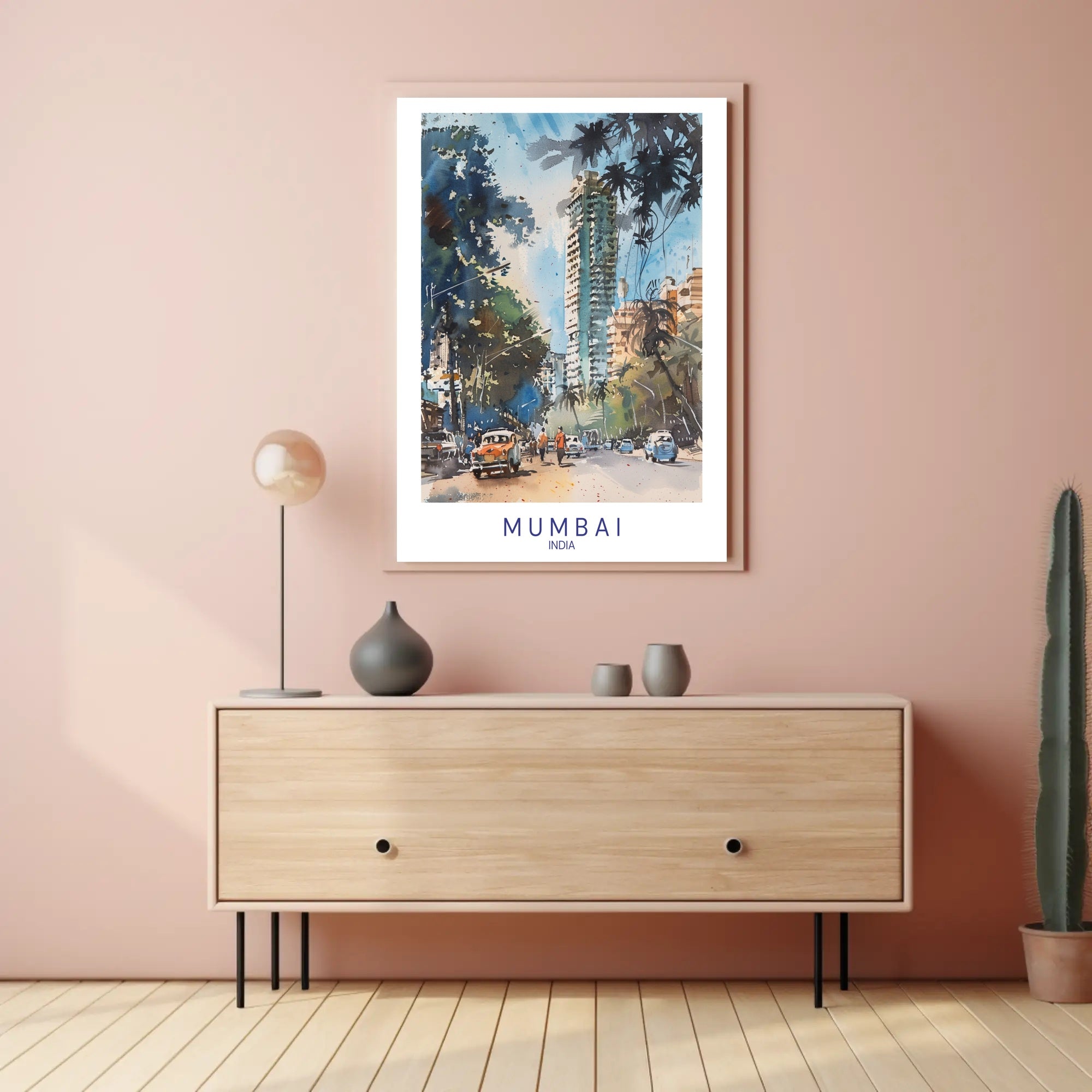 Mumbai's Vibrant Watercolor Cityscape with Energetic Urban or Cityscape Poster PosterGoat