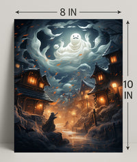 Enchanted Village Under Ghostly Skies Poster