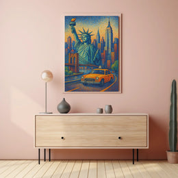 New York City Poster Modern Iconic Landmarks Wall Art