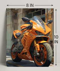 Vibrant Orange Motorcycle Poster PosterGoat