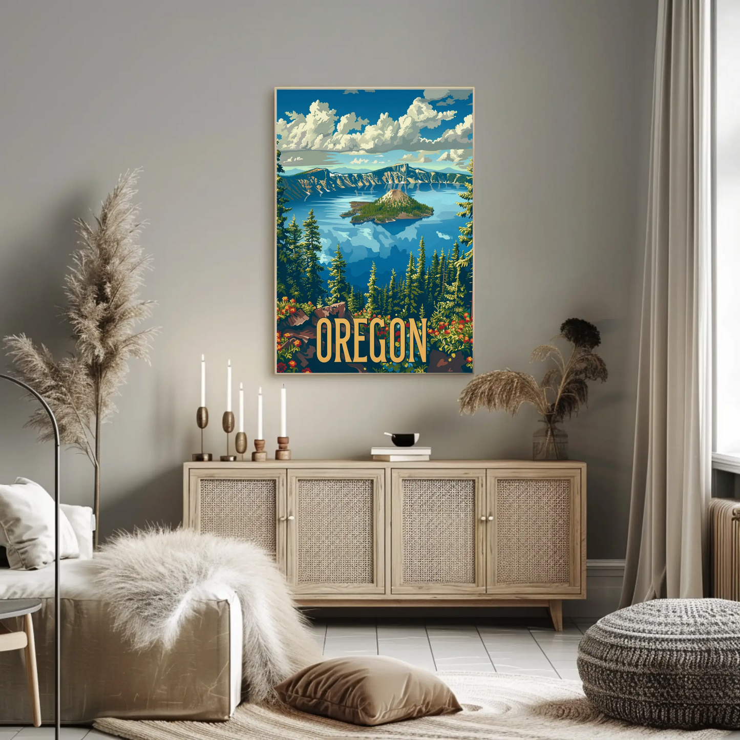 Crater Lake Sunset Reflection Travel Poster