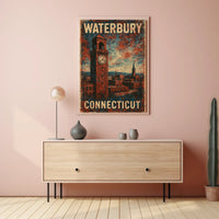 Waterbury Connecticut Cityscape Vintage Travel Poster