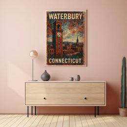 Waterbury Connecticut Cityscape Vintage Travel Poster
