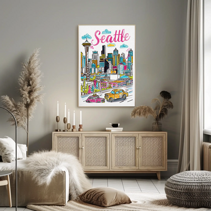 Seattle Washington Skyline Space Needle Travel Poster