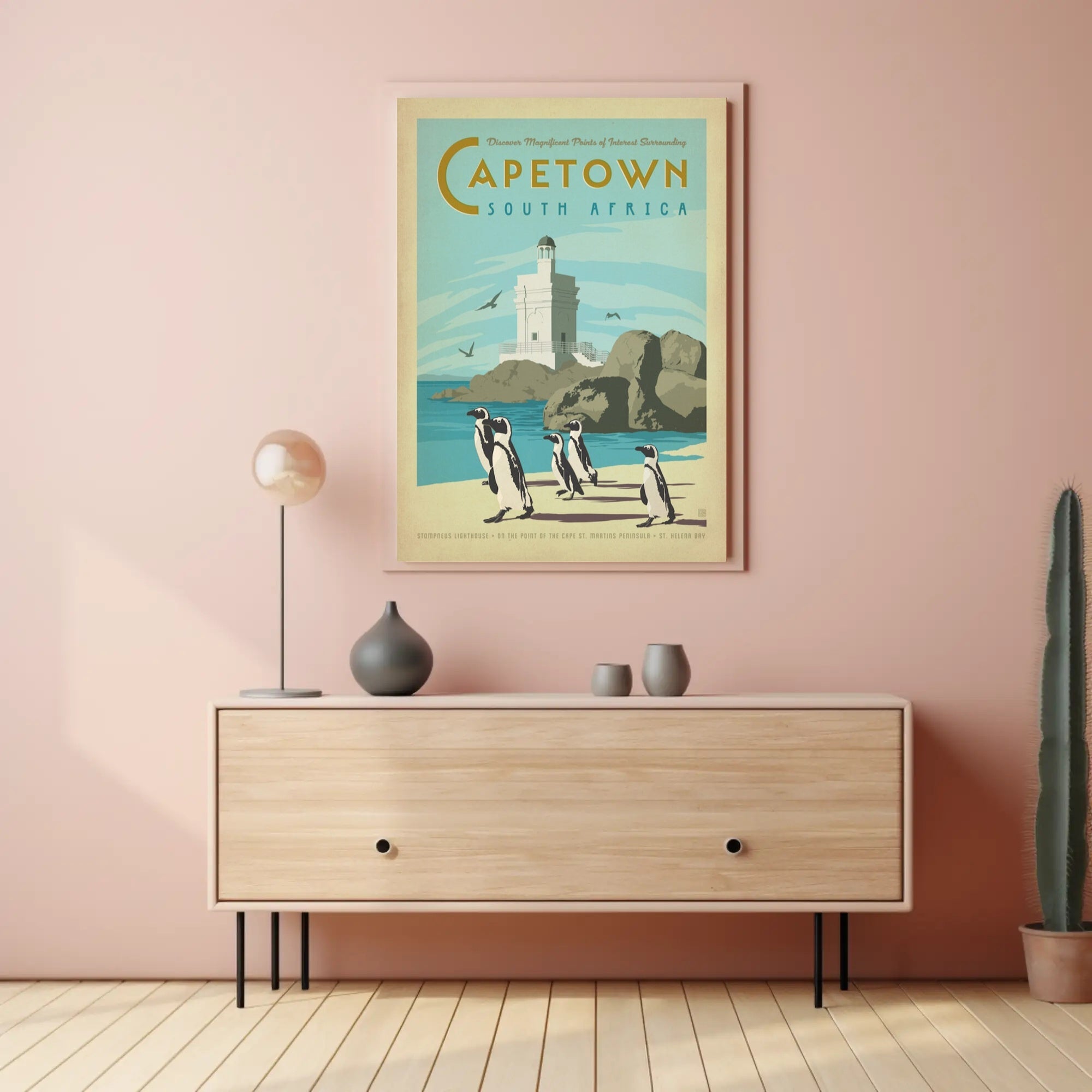 Cape Town Lighthouse and Penguins Travel Poster PosterGoat