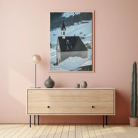 Winter Chapel in the Mountains Poster