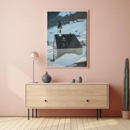 Winter Chapel in the Mountains Poster