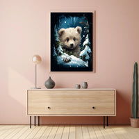 Adorable Bear Cub in Winter Forest Poster