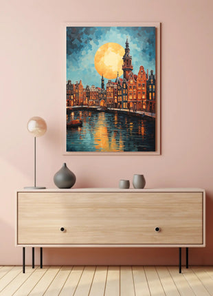 Amsterdam Canal Scene: Vibrant Impressionist Travel Poster