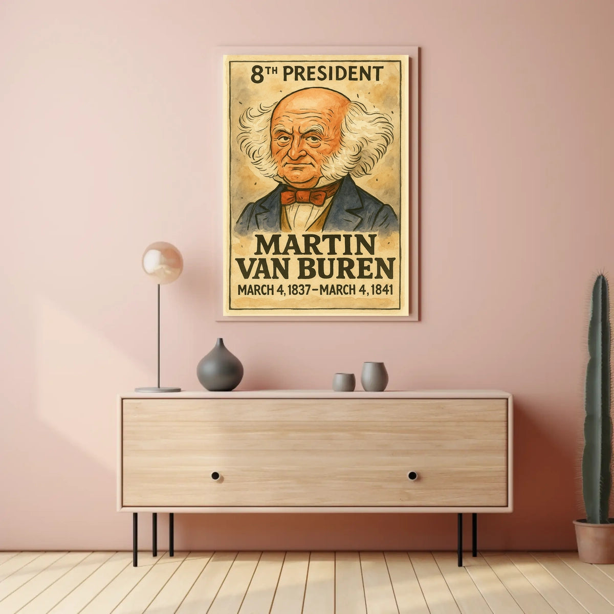 Martin Van Buren 8th President of the United States Exaggerated Cartoon Sketch Poster