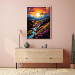 Sunset Over Mountain Stream Poster