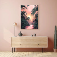 Tropical Rainfall at Sunset Art Print Poster for Home Decor PosterGoat