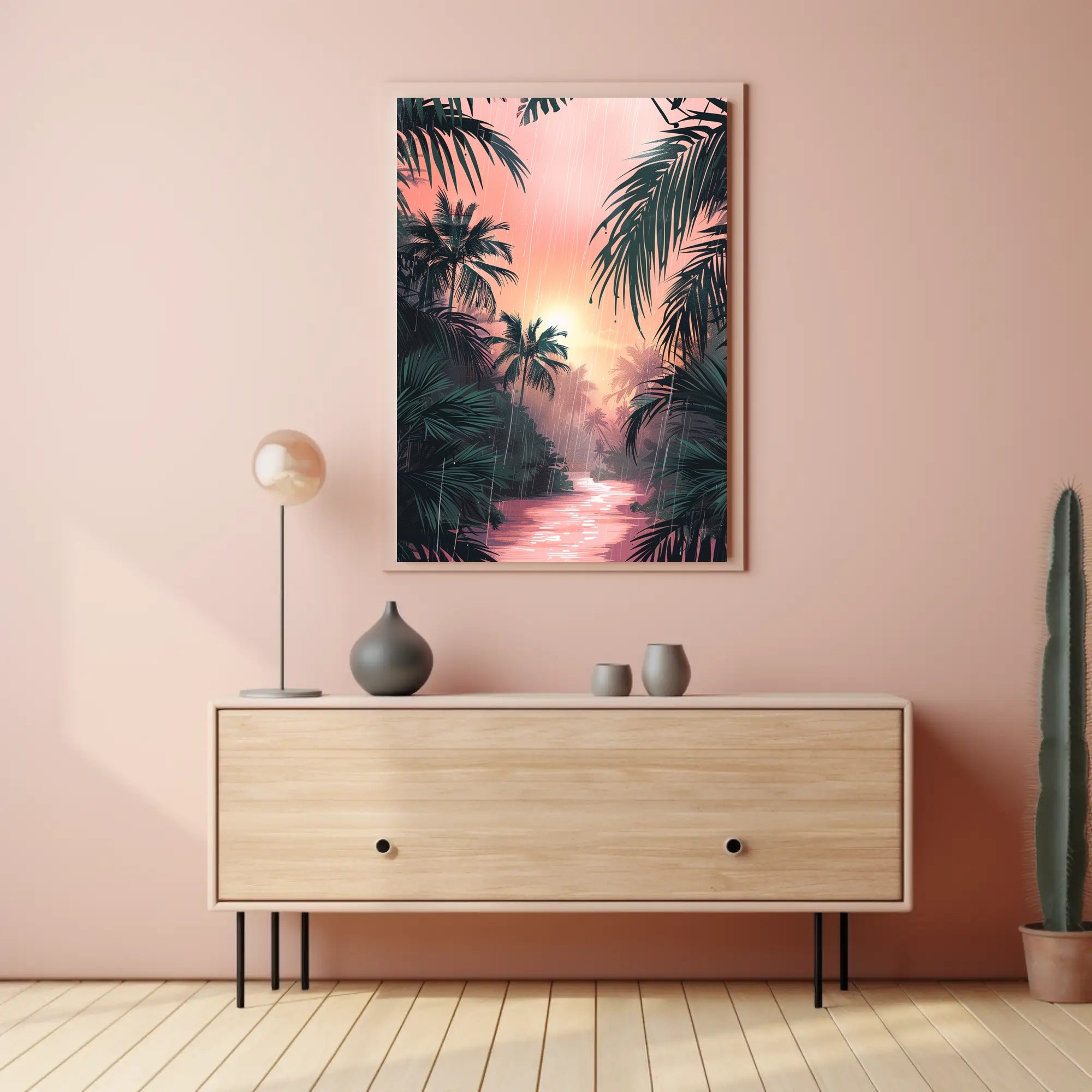 Tropical Rainfall at Sunset Art Print Poster for Home Decor PosterGoat