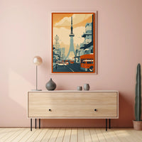 Retro Urban Cityscape at Sunset Poster