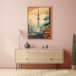 Retro Urban Cityscape at Sunset Poster