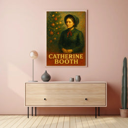 This stylized poster features an artistic depiction of a woman labeled "Catherine Booth." Travel Poster