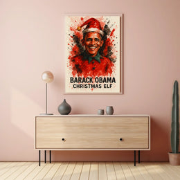 Barack Obama Christmas Elf Watercolor Presidential Poster