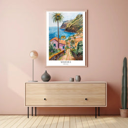 Madeira Coastal Landscape in Watercolor Travel Poster PosterGoat
