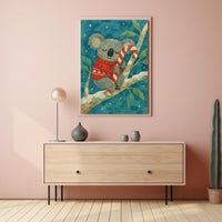 Cozy Koala with Candy Cane Poster