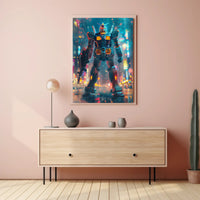Neon Mecha Warrior Art Print Poster For Home Decor PosterGoat