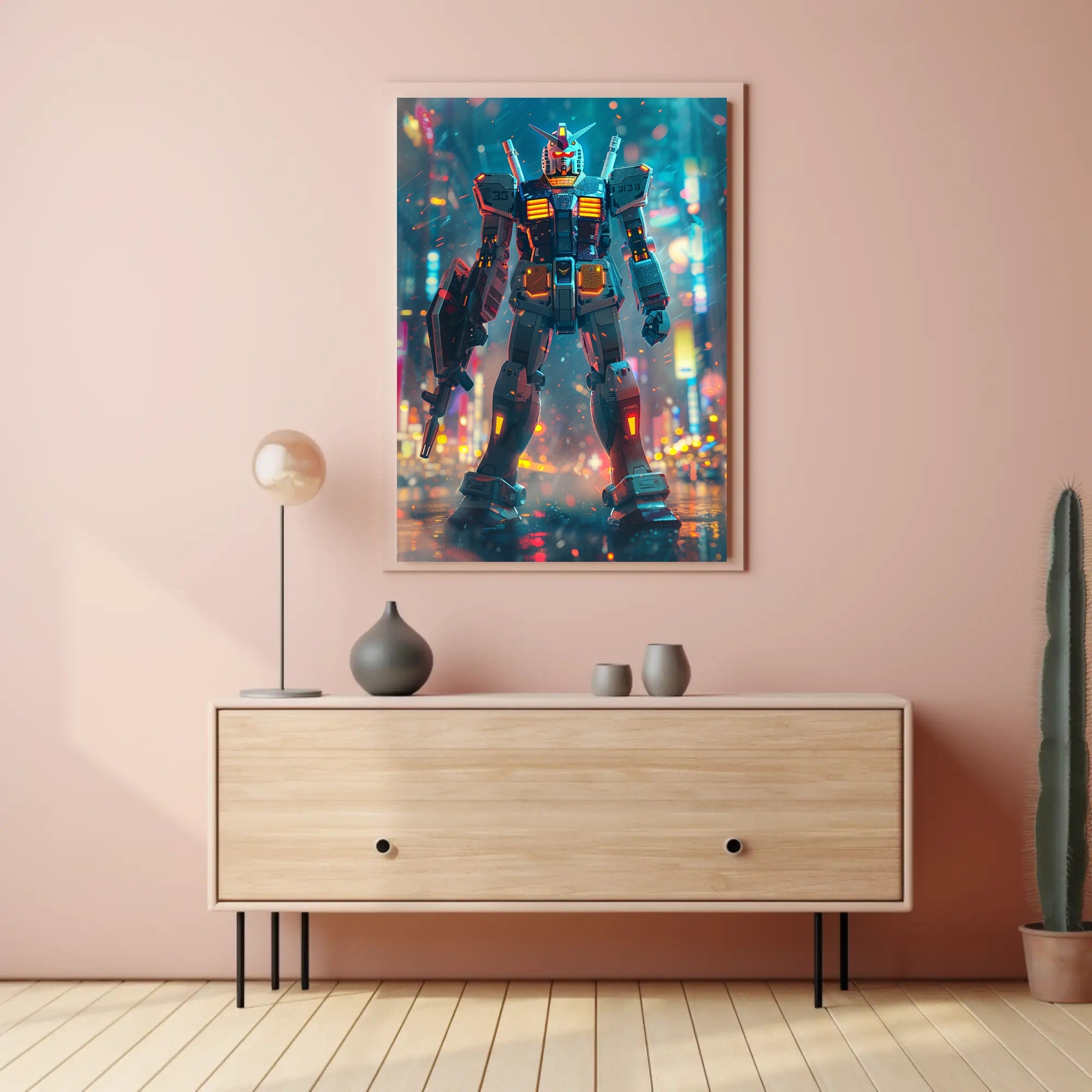 Neon Mecha Warrior Art Print Poster For Home Decor PosterGoat