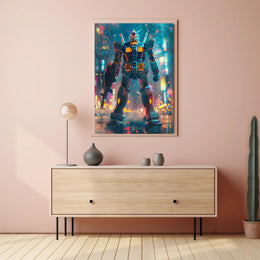 Neon Mecha Warrior Art Print Poster For Home Decor PosterGoat