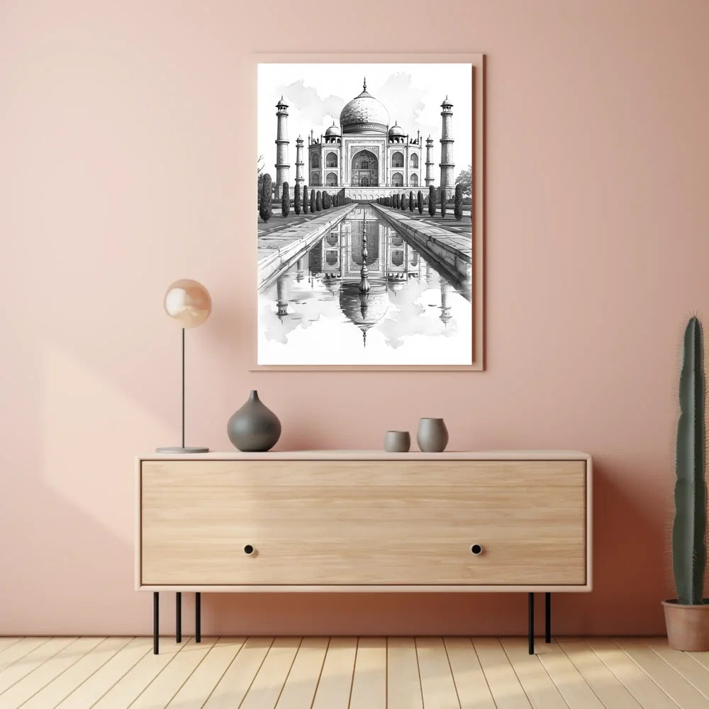 Taj Mahal Black and White Sketch Poster Art