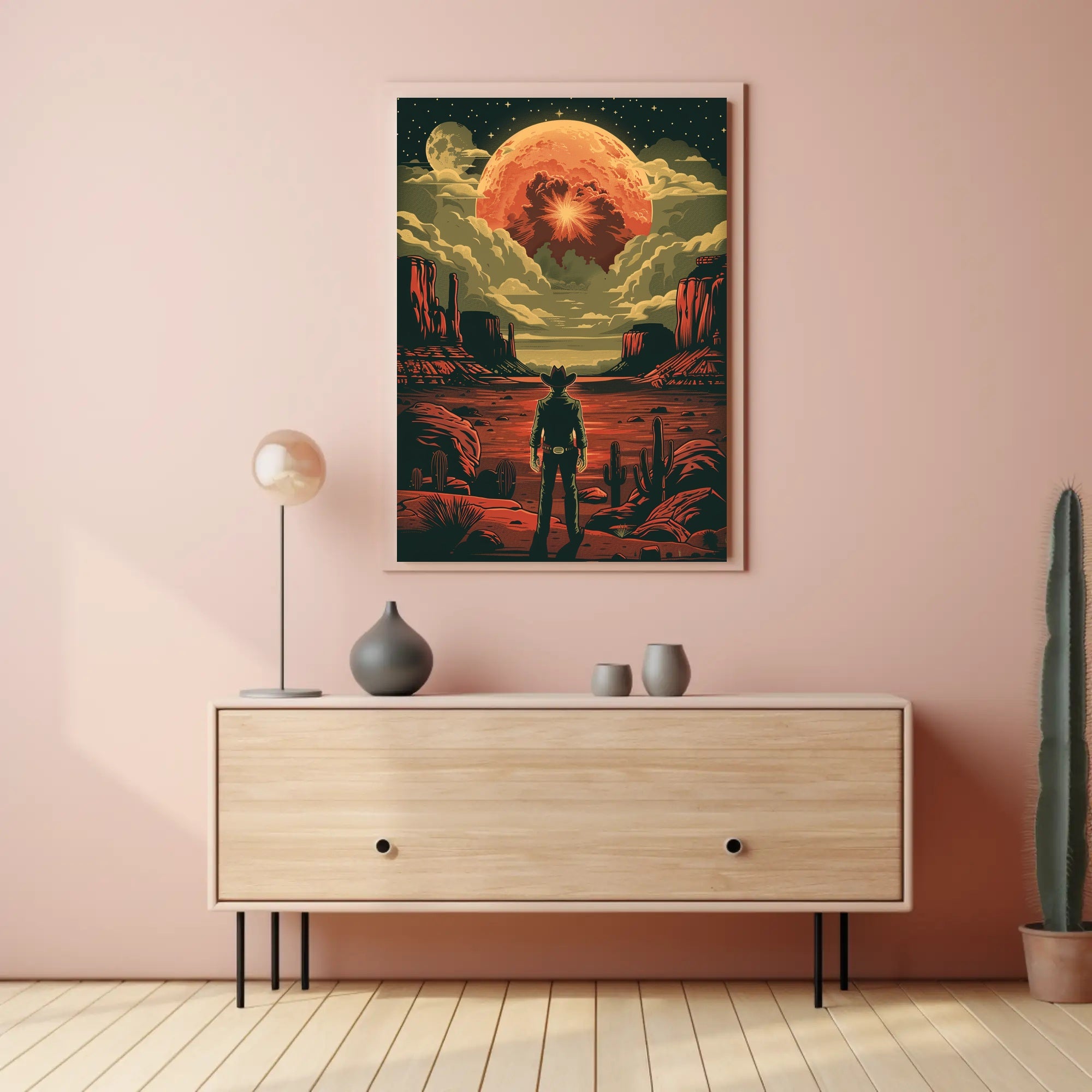 Cosmic Cowboy Poster Art Print for Home Decor and Wanderlust Enthusiasts PosterGoat