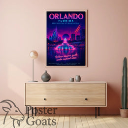 Orlando's Futuristic Neon Dreamscape: Urban Cityscape Poster