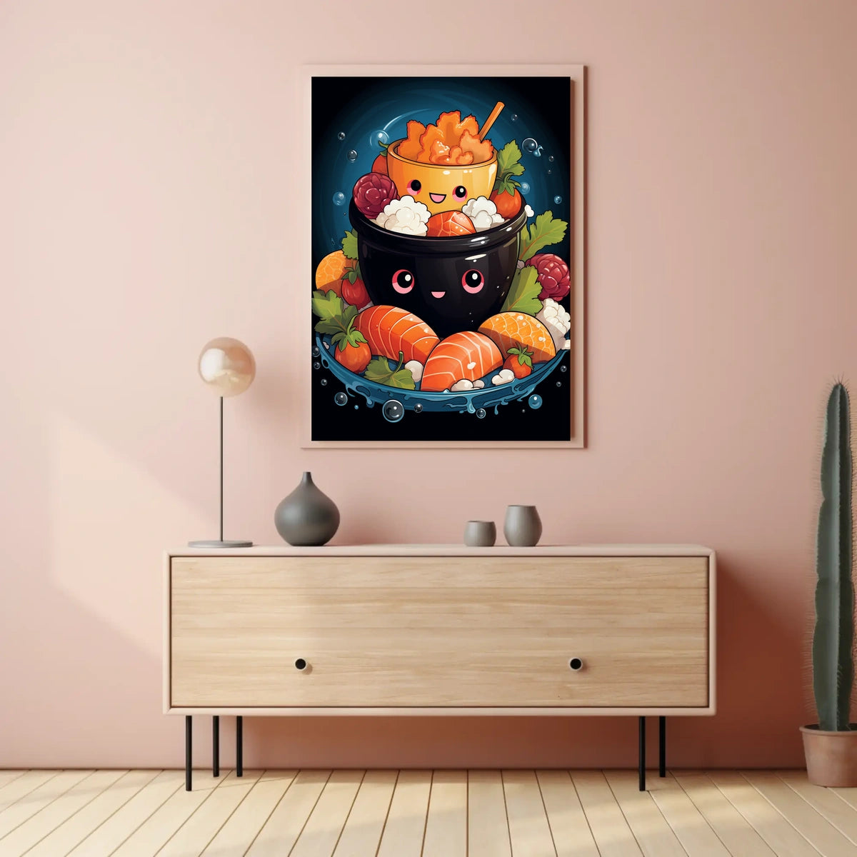Whimsical Smiling Bowls Art Print - Abstract, Artistic, or Pop Culture Poster