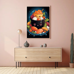 Whimsical Smiling Bowls Art Print - Abstract, Artistic, or Pop Culture Poster
