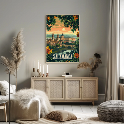 Salamanca Spain Sunset Skyline Travel Poster